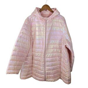 Torrid Pink Iridescent Puffer Coat Plus Size 4 4X Hooded Warm Winter Bubblegum